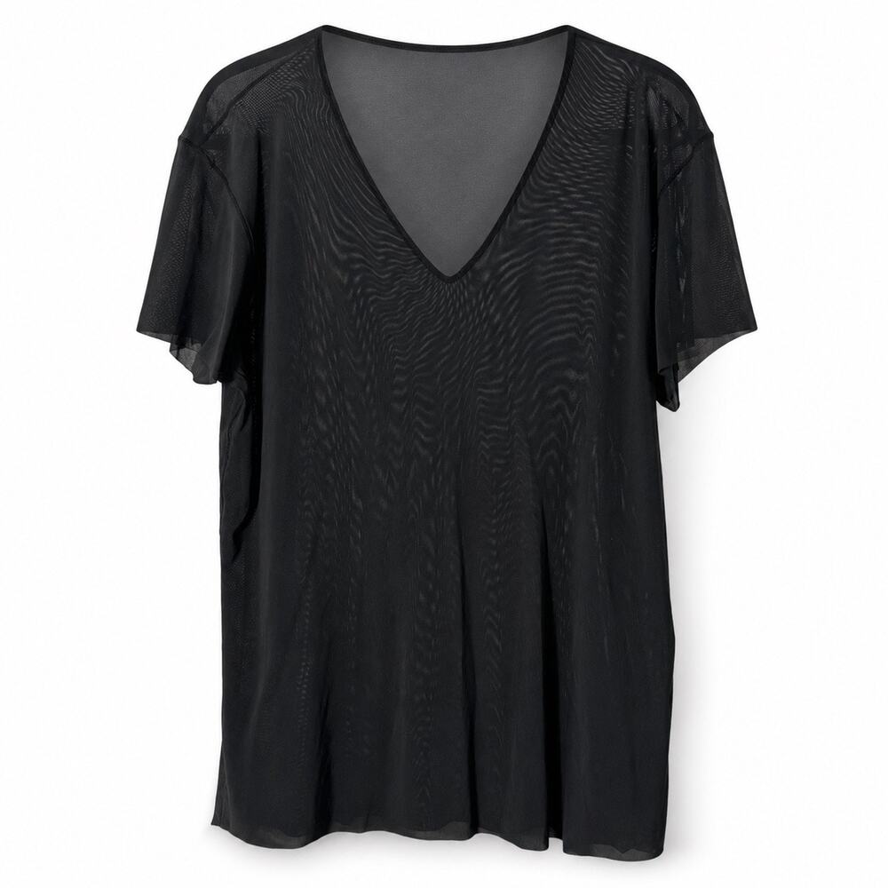Uniqlo AIRism Micro Mesh V Neck T Shirt Mens XL Black Lightweight Stretch